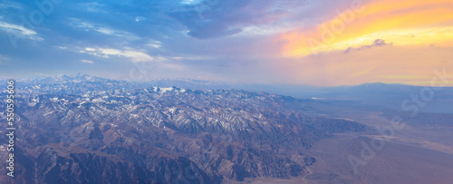 Panoramic aerial view of Aconcagua mountain in Argentina the highest mountain in Americas.
