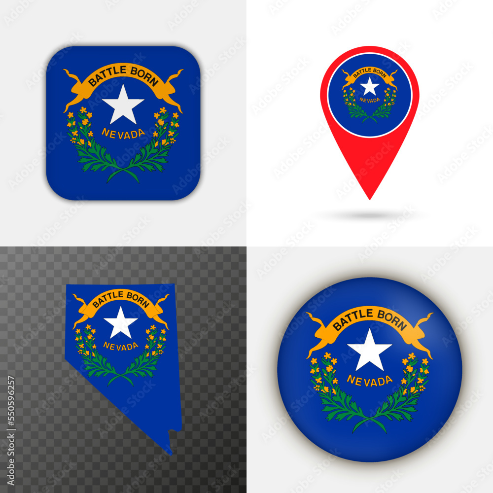 Set of Nevada state flag. Vector illustration. Set of Nevada state flag. Vector illustration.