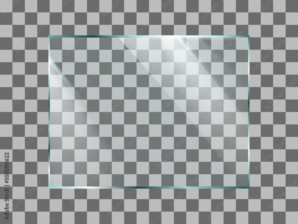 Reflecting glass plate or banner. Rectangle clear window with light reflections. Realistic vector illustration isolated on transparent background. Reflecting glass plate or banner. Rectangle clear window with light reflections. Realistic vector illustration isolated on transparent background.