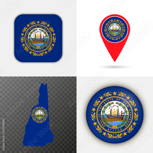 Set of New Hampshire state flag. Vector illustration.
