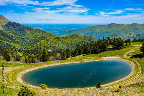 Mourtis  France - May 20th 2021  The small pond near the summit of Tuc de l   tang near Mourtis ski resort  a peak in the Pyrenees Mountains range in the south of France