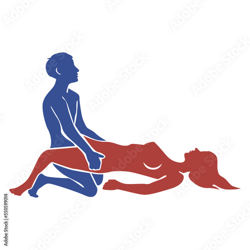 Pose of the Kamasutra. Is the guy on his knees? girl on the back. Vector illustration photo