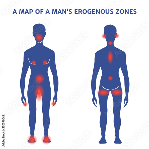 male erogenous zones. Silhouette with marks. Vector illustration