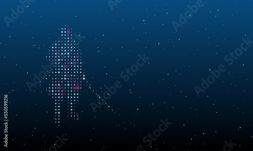 On the left is the samurai symbol filled with white dots. Background pattern from dots and circles of different shades. Vector illustration on blue background with stars