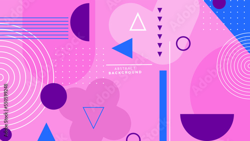 Abstract geometric background with Memphis style and basic shape pattern. Abstract pop art color paint splash pattern background. Memphis geometry background