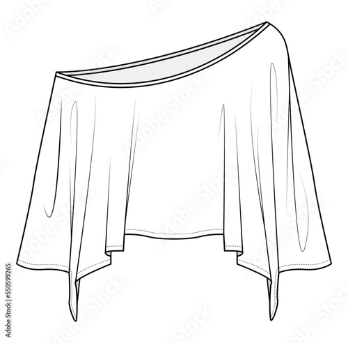 sheer shawl flat technical cad drawing vector template