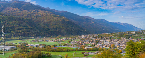 Wallpaper Mural Aerial view of the valley from Chiuro, Valtellina Italy, background the Bergamasque alps and prealps Torontodigital.ca