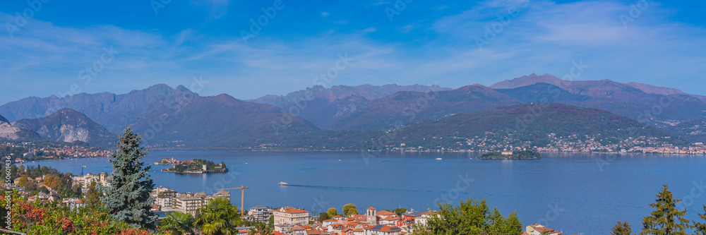 Lake Maggiore, landscapes over the lake. background the Alps