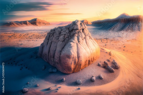 Canvas-taulu Ai generated art of desert view with sandy field and huge rocky cliff