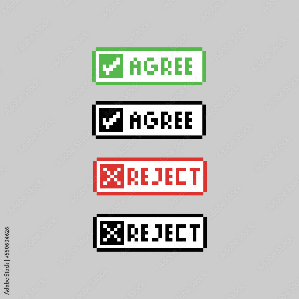 Pixel art button agree and reject design vector Pixel art button agree and reject design vector
