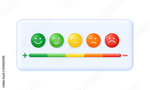 3D Feedback emotion scale illustration. Reviews with good and bad rating. Feedback in the form of emotions.