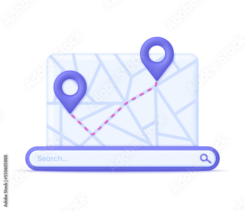 3D Navigation concept and internet search bar technology. GPS navigator pointer.