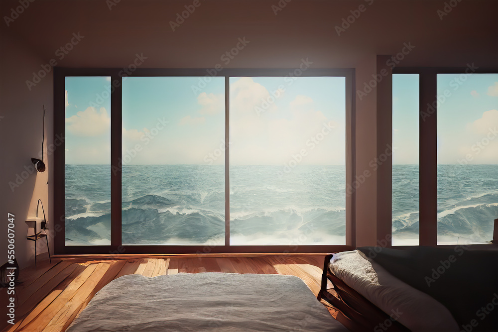 Fototapeta premium luxury hotel bedroom by the sea