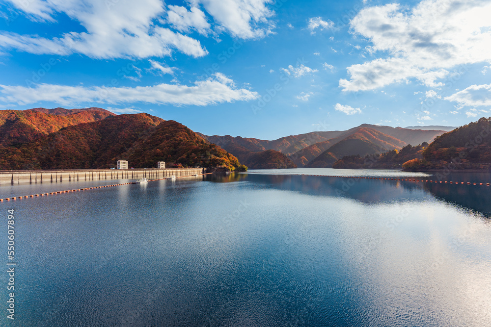 Autumn in lake Okutama, Japan