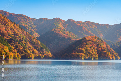 Autumn in lake Okutama, Japan