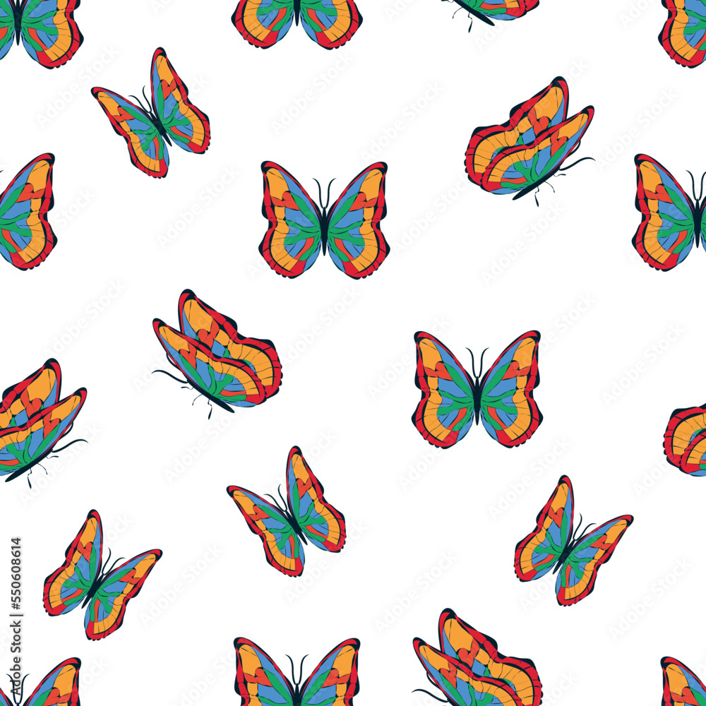 Bright multicolored butterflies seamless pattern. Wallpaper, background, children party, craft paper Bright multicolored butterflies seamless pattern. Wallpaper, background, children party, craft paper