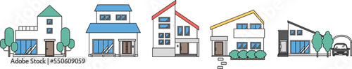 シンプルな住宅のセットイラスト（Aタイプ）