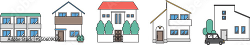 シンプルな住宅のセットイラスト（Dタイプ）