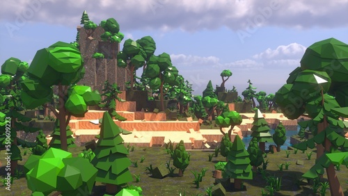 Low Poly island in ocean