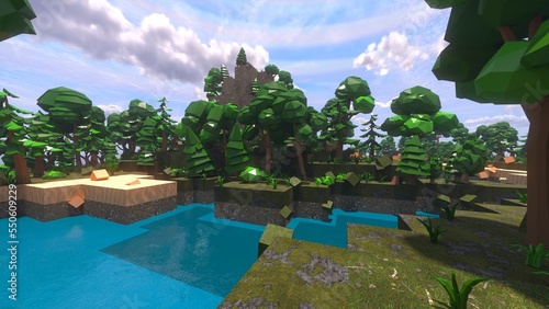 Obraz na płótnie Low Poly island in ocean