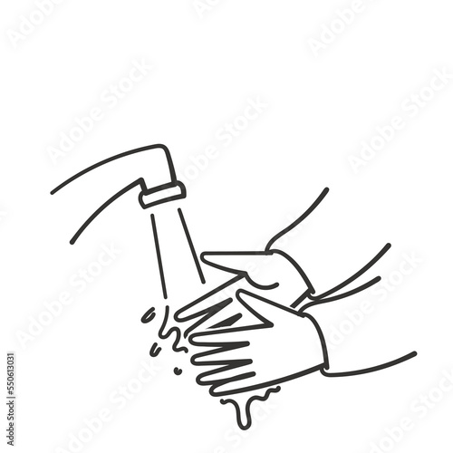 hand drawn doodle wash hands with tap water illustration