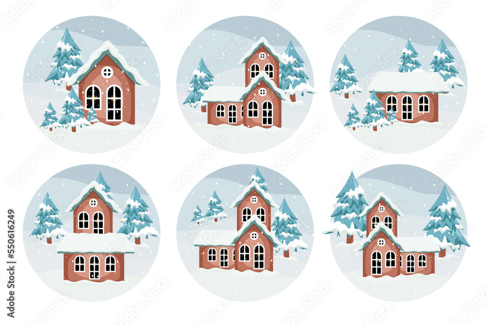 Natural scenery in the season of Christmas. Illustration of winter snow house at Christmas. Snowflakes fall when winter comes