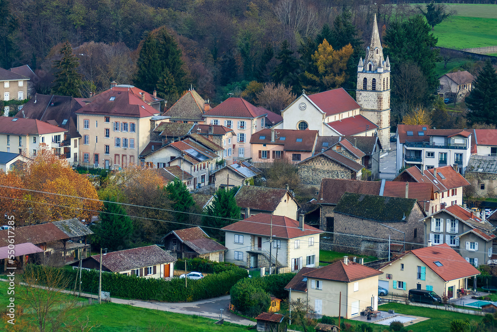 Uriage les Bains, Isere, Rhone-Alpes, France, 20 11 2022 small countryside village in autumn