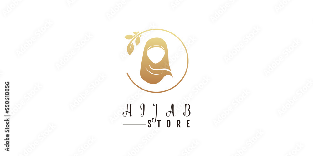 Obraz premium Beauty hijab logo with floral element design for hijab store icon template