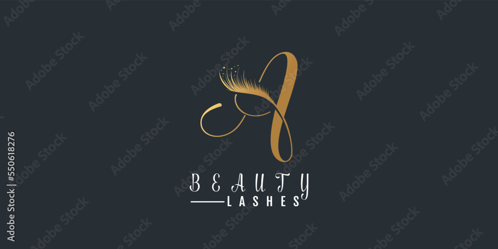 Fototapeta premium Beauty lashes logo with letter a gold gradient premium vector