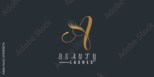 Beauty lashes logo with letter a  gold gradient premium vector