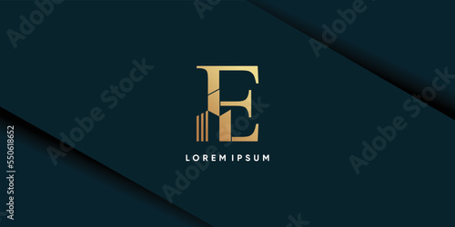 Real estate logo with monogram r gold gradient premium vector