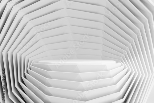 Fotografie, Tablou Matte white geometric clamshell like product marketing advertisement stage