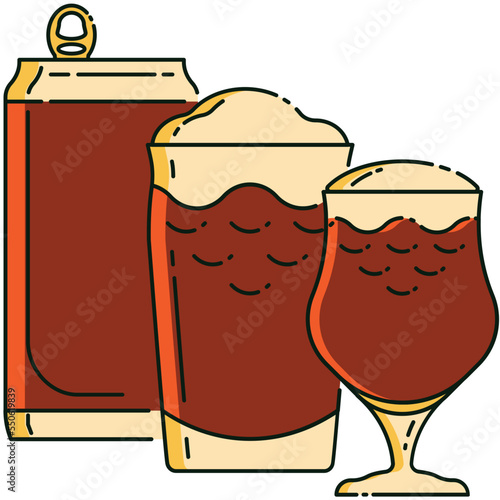 stout beer can with pint and tulip glass