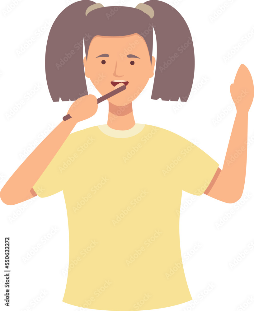 Girl clean care icon cartoon vector. Brush kid. Dental tooth Girl clean care icon cartoon vector. Brush kid. Dental tooth