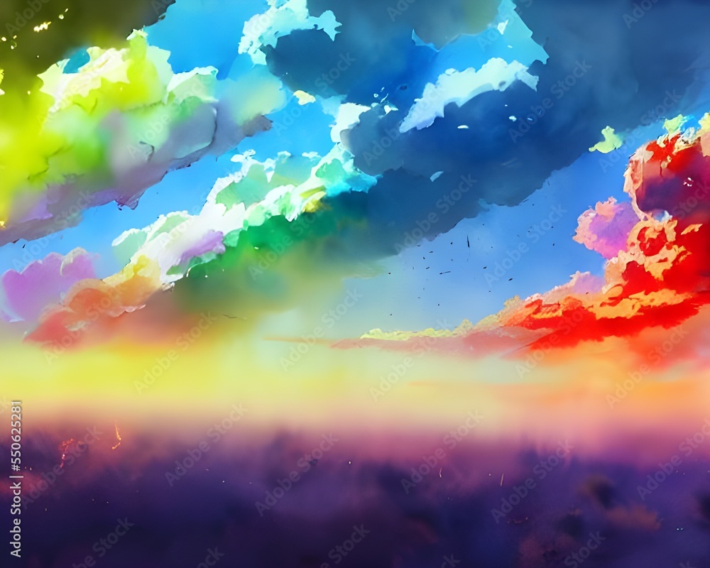 The piece is beautiful, with pastel blues and pinks in the clouds. The way the colors blend together makes it look like they're constantly moving and changing shape.