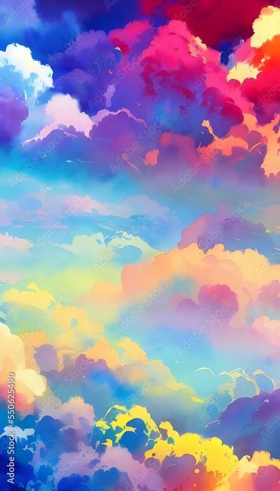 I am painting colorful clouds in a watercolor. I start with a light blue and add white to create different shades. I mix in some pink and purple for the sunset.