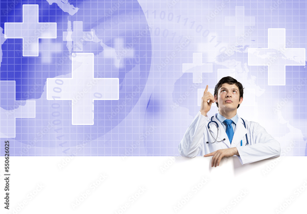 Doctor with banner Doctor with banner