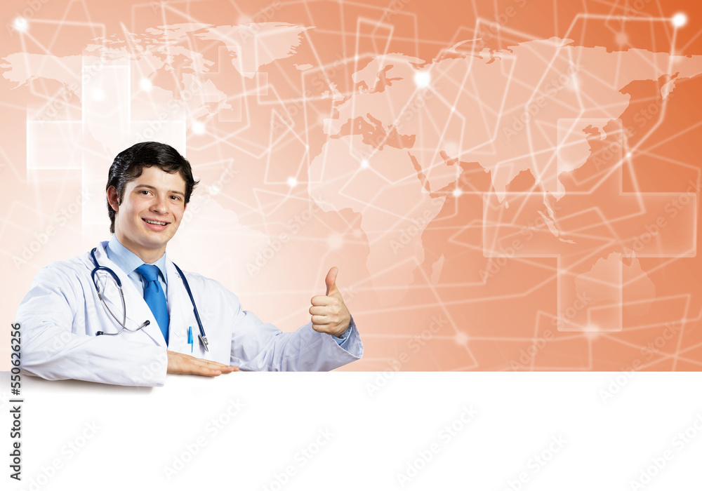 Doctor with banner Doctor with banner
