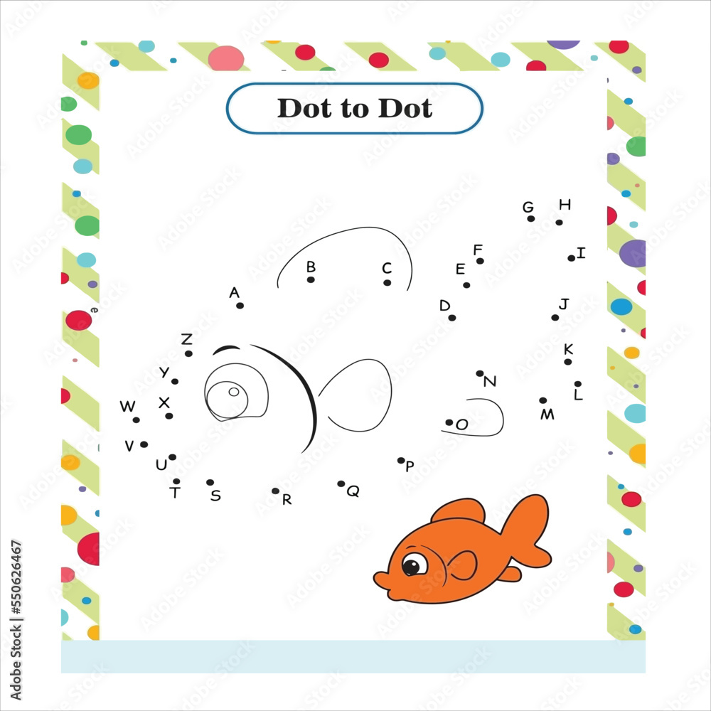 Connect The Dots and Draw Cute Cartoon Fish. Educational Game for Kids ...