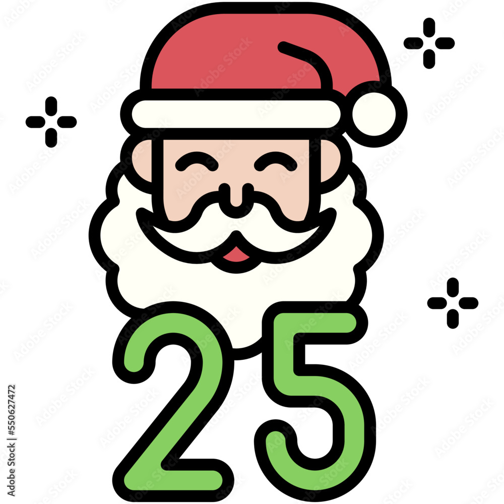 Santa Claus with number 25 icon, Christmas related vector illustration