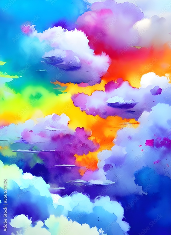 I see a beautiful sky with fluffy clouds in different shades of pink, purple, and blue. The colors are gentle and soothing, like a watercolor painting come to life.