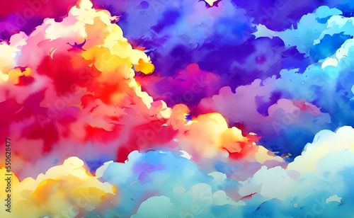 The sky is filled with swirling clouds in every color of the rainbow. Streaks of pink and purple mingle together in the heavens, making for a beautiful sight.