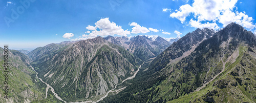 summer mountains. green mountain peaks. panoramic view of the mountains. aerial photography of mountains
