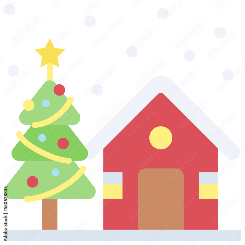 Naklejka premium House and christmas tree icon, Christmas related vector illustration