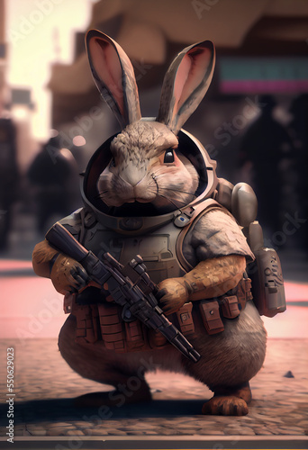 Military rabbit holding a rifle
