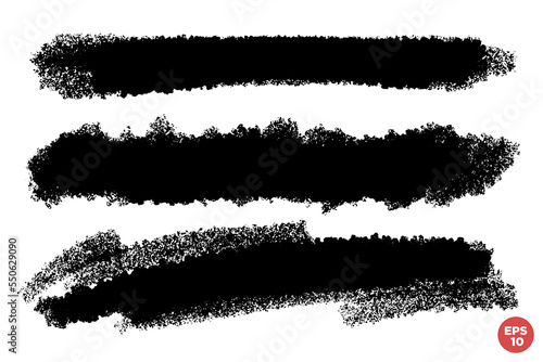 Vector set of hand drawn long brush strokes  stains for backdrops. Monochrome design elements set. One color monochrome artistic hand drawn backgrounds.