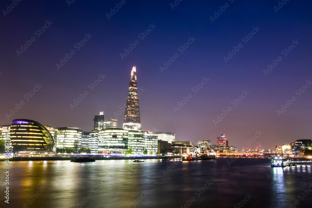 Thames River at night with long exposure