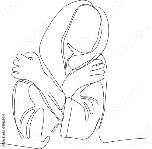 one line drawing of hugging couple vector minimalism. Single hand drawn continuous of man and woman in romantic moment. Vector illustration