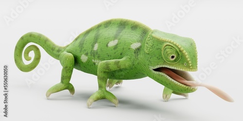 Realistic 3D Render of Flap Necked Chameleon © bescec