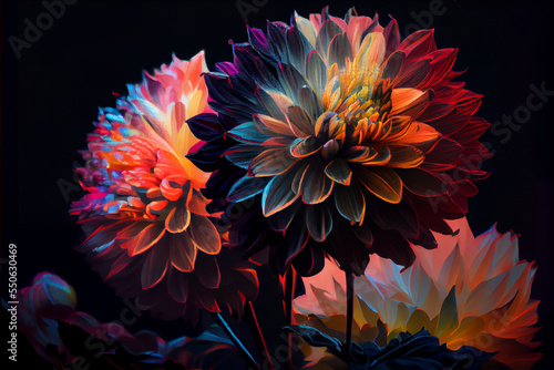 Neon Glitch art Chrysanthemums 